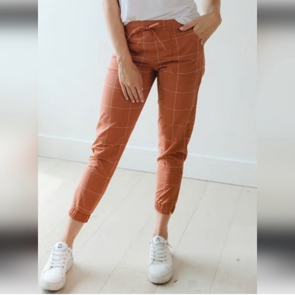 Albion Fit Jetsetter Window Pane Zipper Ankle Joggers Women's Size Medium